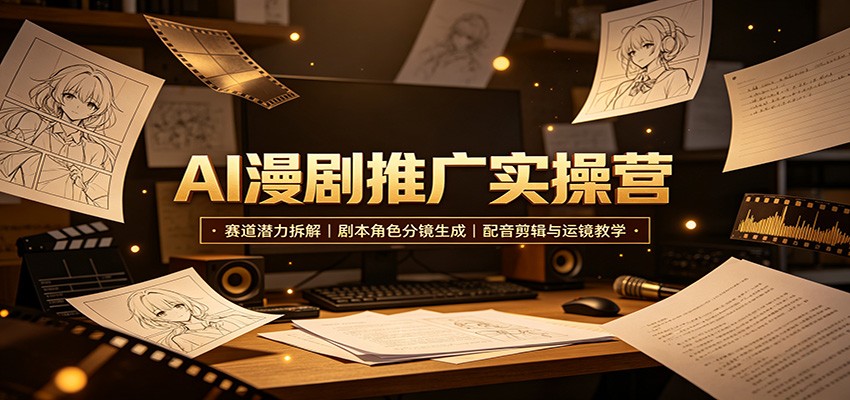 AI漫剧推广实操营：赛道潜力拆解，剧本角色分镜生成，配音剪辑与运镜教学-heixxmi