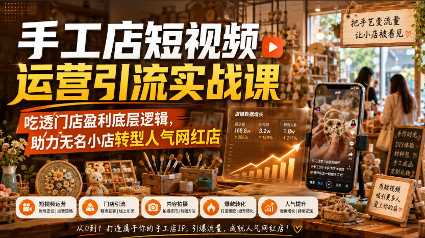 手工店短视频运营引流实战课，吃透门店盈利底层逻辑，助力无名小店转型人气网红店-heixxmi