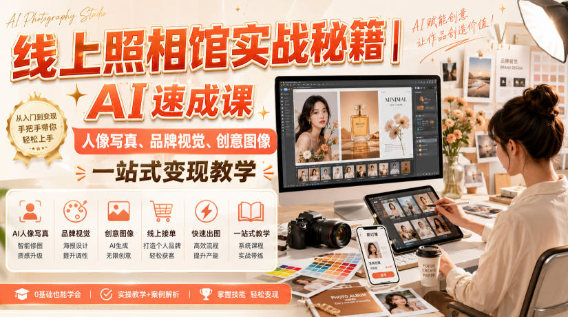 线上照相馆实战秘籍｜AI速成课，人像写真、品牌视觉、创意图像一站式变现教学-heixxmi