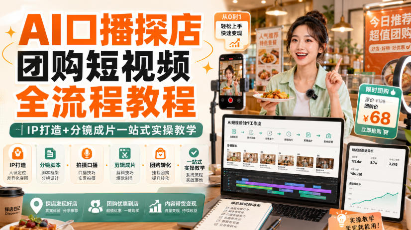 AI口播探店团购短视频全流程教程｜IP打造+分镜成片一站式实操教学-heixxmi