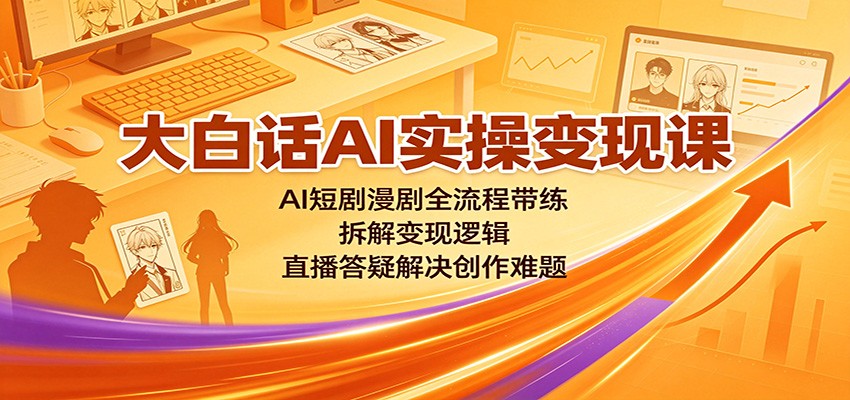 大白话AI实操变现课：AI短剧漫剧全流程带练，拆解变现逻辑，直播答疑解决创作难题-heixxmi