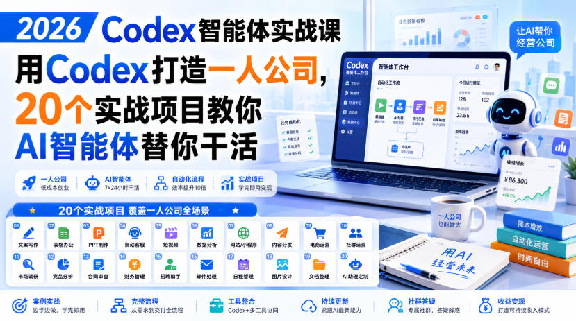 2026 Codex智能体实战课，用Codex打造一人公司，20个实战项目教你AI智能体替你干活-heixxmi