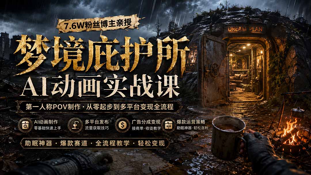 梦境庇护所AI动画实战课：7.6W粉丝博主亲授第一人称POV制作，从零起步到多平台发布变现全流程-heixxmi