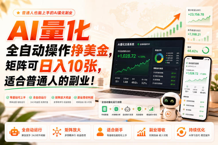 AI量化全自动操作挣美金，矩阵可日入10张，适合普通人的副业！【揭秘】-heixxmi