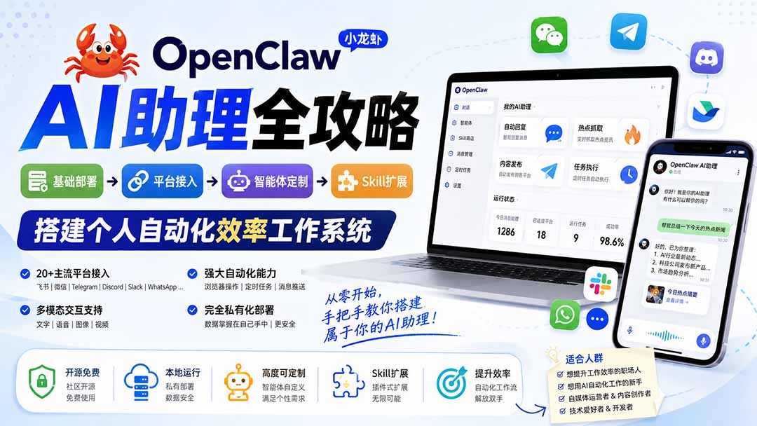 OpenClaw小龙虾 AI助理全攻略：基础部署→平台接入→智能体定制→Skill扩展，搭建个人自动化效率工作系统-heixxmi
