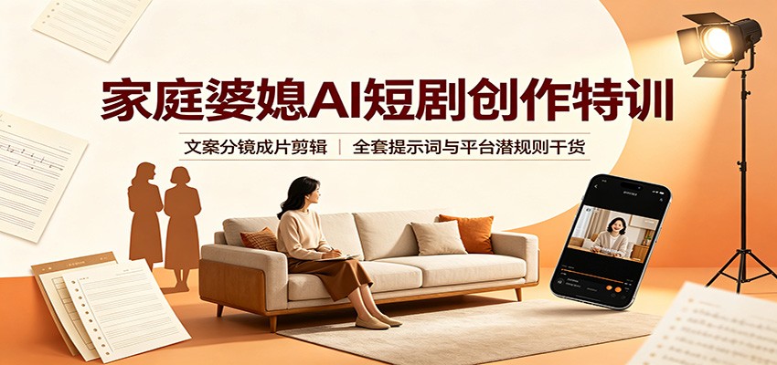家庭婆媳AI短剧创作特训：文案分镜成片剪辑，全套提示词与平台潜规则干货-heixxmi