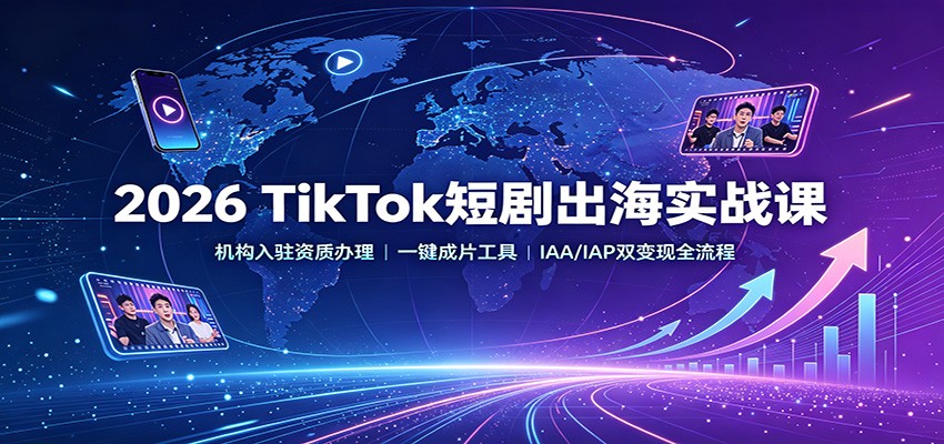 2026 TikTok短剧出海实战课：机构入驻资质办理，一键成片工具，IAA/IAP双变现全流程-heixxmi