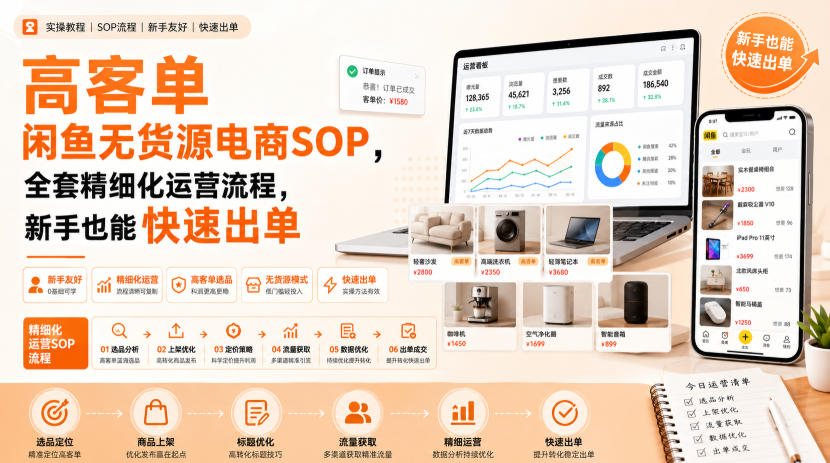 高客单闲鱼无货源电商SOP，全套精细化运营流程，新手也能快速出单-heixxmi