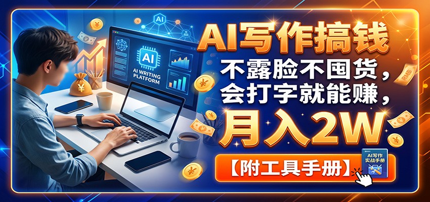 AI写作搞钱：不露脸不囤货，会打字就能赚，月入2W【附工具手册】-heixxmi