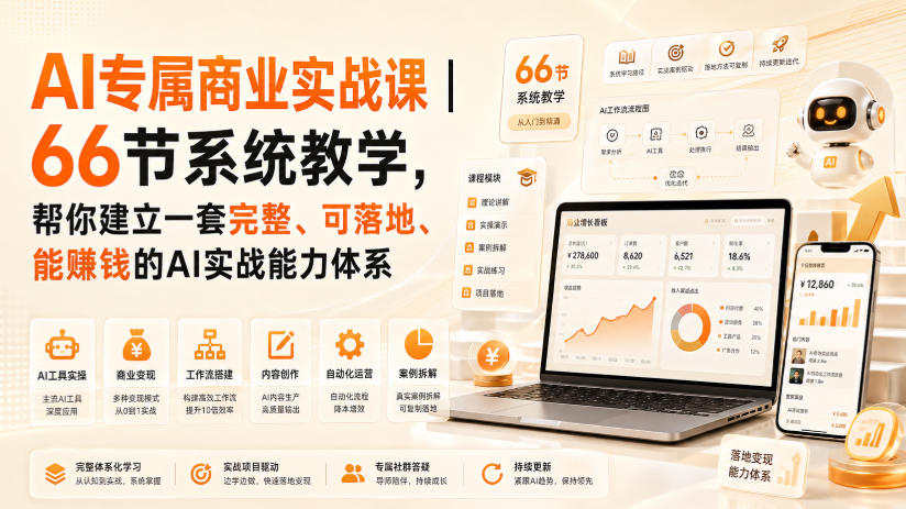 AI专属商业实战课｜66节系统教学，帮你建立一套完整、可落地、能賺钱的AI实战能力体系-heixxmi