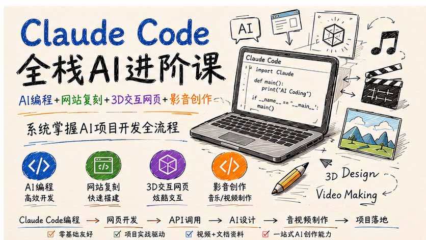 Claude Code全栈AI进阶课；AI编程+网站复刻+3D交互网页+影音创作，系统掌握AI项目开发全流程-heixxmi