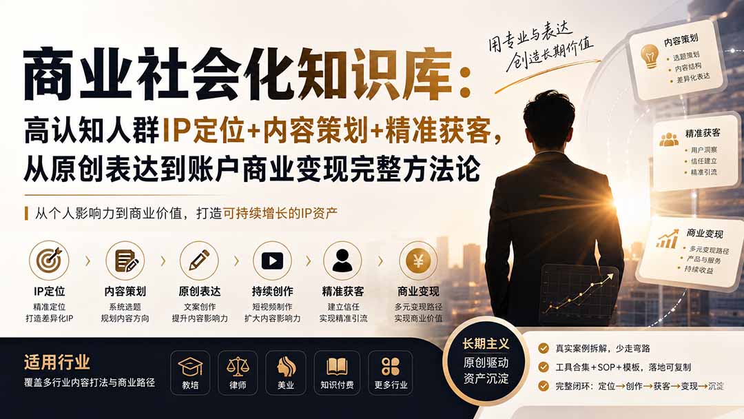 商业社会化知识库：高认知人群IP定位+内容策划+精准获客，从原创表达到账户商业变现完整方法论-heixxmi