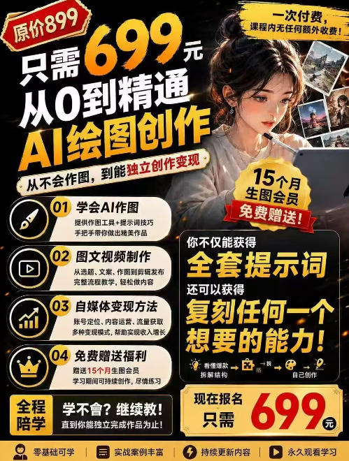 抖音10W粉丝博主的AI绘图教学，从0到精通AI绘图创作，从不会作图到能独立创作变现-heixxmi