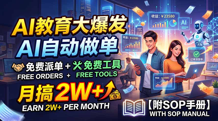 AI教育大爆发，AI自动做单，免费派单+免费工具，月搞2W+【附SOP手册】-heixxmi
