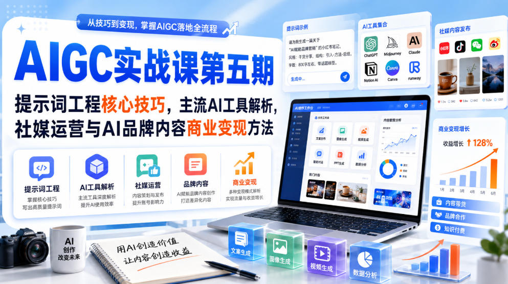 刺猬星球·AIGC实战课第五期，提示词工程核心技巧，主流AI工具解析，社媒运营与AI品牌内容商业变现方法-heixxmi