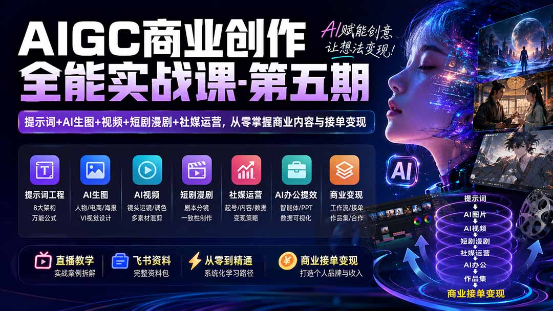 AIGC商业创作全能实战课-第五期：提示词+AI生图+视频+短剧漫剧+社媒运营，从零掌握商业内容与接单变现-heixxmi