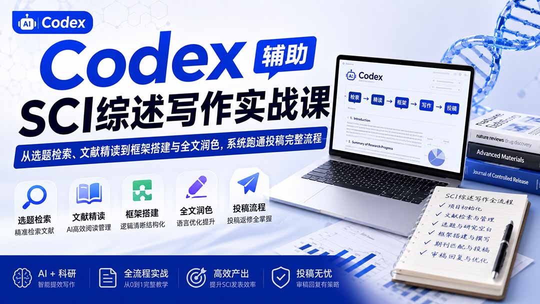 Codex辅助SCI综述写作实战课——从选题检索、文献精读到框架搭建与全文润色，系统跑通投稿完整流程-heixxmi