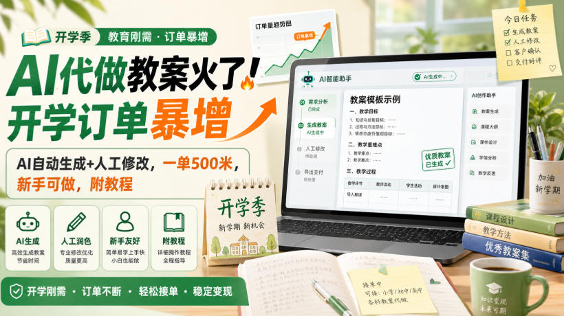 AI代做教案火了！开学订单暴增，AI自动生成+人工修改，一单500米，新手可做，附教程【揭秘】-heixxmi