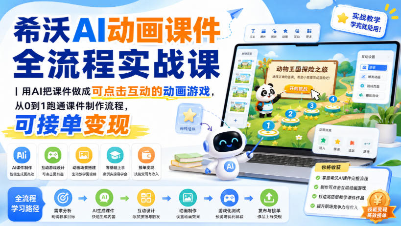 希沃AI动画课件全流程实战课｜用AI把课件做成可点击互动的动画游戏，从0到1跑通课件制作流程，可接单变现-heixxmi