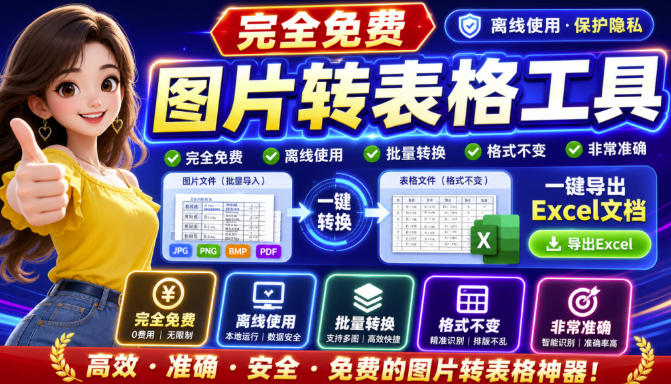 图片表格识别提取工具，支持一键从图片中智能提取表格并导出Excel文件，可离线免网运行，FastTableOCR-heixxmi