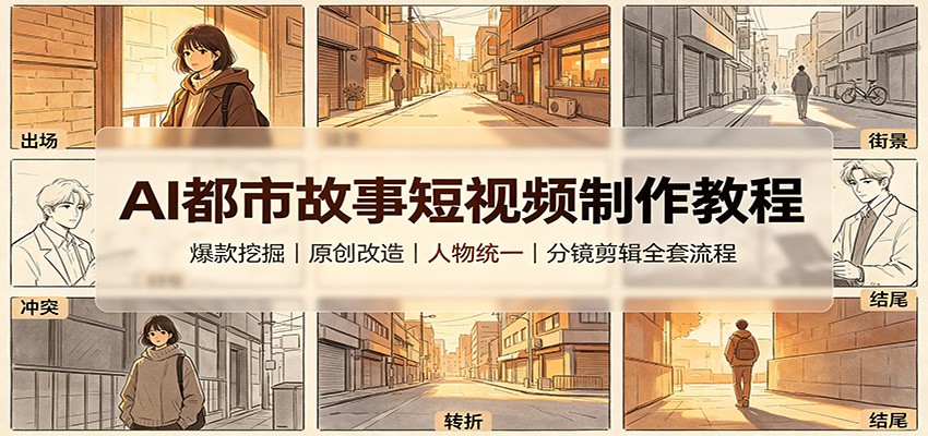 AI都市故事短视频制作教程：爆款挖掘原创改造，人物统一分镜剪辑全套流程-heixxmi