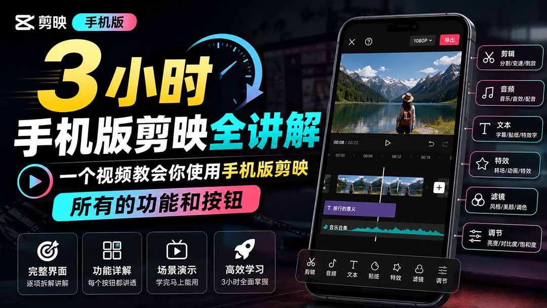 3小时手机版剪映全讲解，一个视频教会你使用手机版剪映，所有的功能和按钮-heixxmi