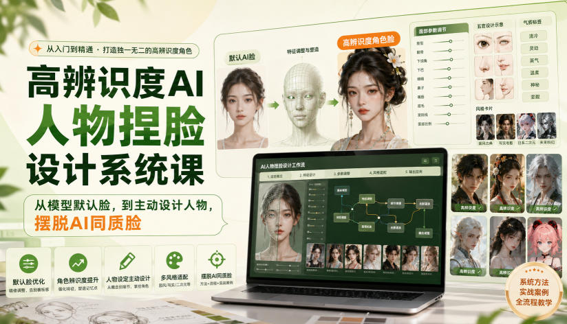 高辨识度AI人物捏脸设计系统课，从模型默认脸，到主动设计人物，摆脱AI同质脸-heixxmi