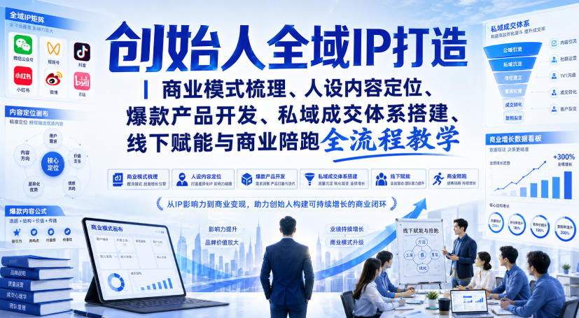 创始人全域IP打造｜商业模式梳理、人设内容定位、爆款产品开发、私域成交体系搭建、线下赋能与商业陪跑全流程教学-heixxmi