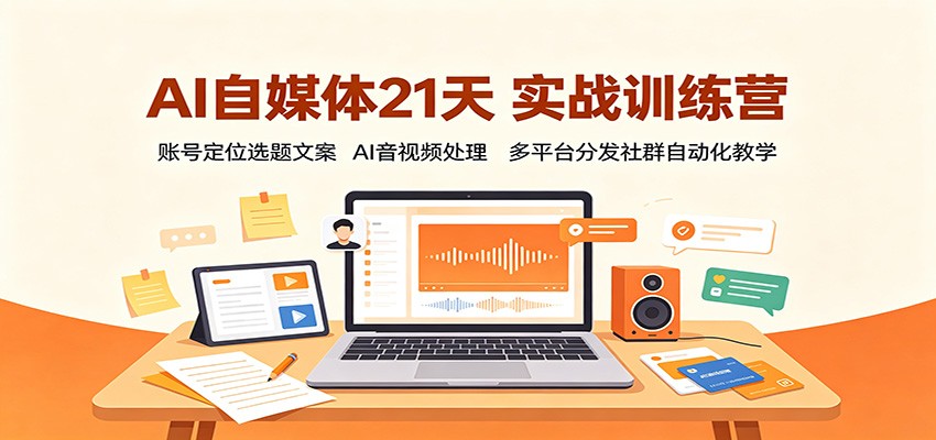 AI自媒体21天实战训练营：账号定位选题文案，AI音视频处理，多平台分发社群自动化教学-heixxmi