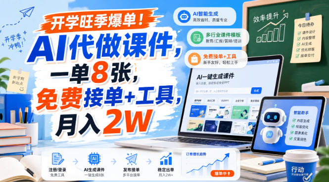 开学旺季爆单！AI代做课件，一单8张，免费接单+工具，月入2W【揭秘】-heixxmi