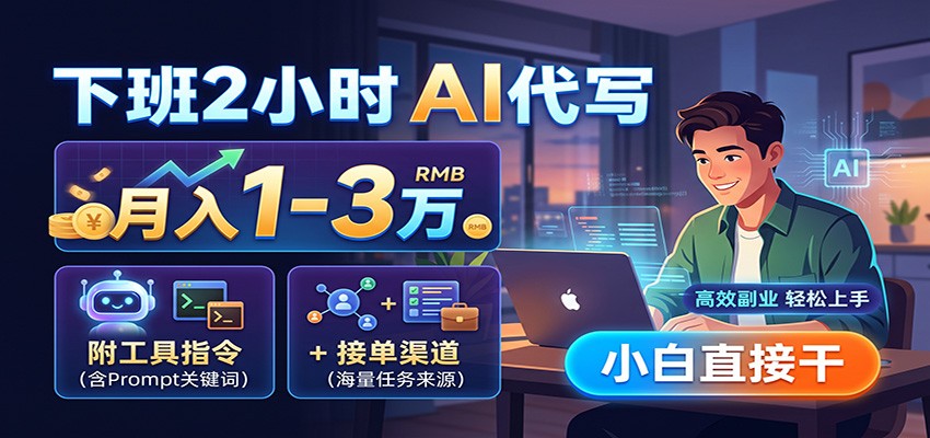 下班2小时AI代写，月入1-3万，附工具指令+接单渠道，小白直接干-heixxmi