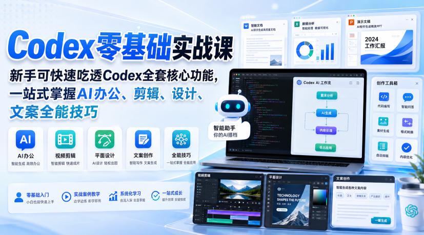 Codex零基础实战课，新手可快速吃透Codex全套核心功能，一站式掌握AI办公、剪辑、设计、文案全能技巧-heixxmi