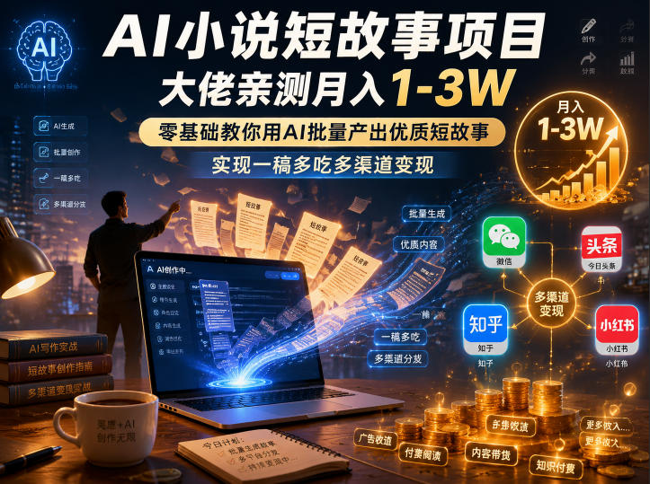 AI小说短故事项目，大佬亲测月入1-3W，零基础教你用AI批量产出优质短故事，实现一稿多吃多渠道变现(更新0824)-heixxmi