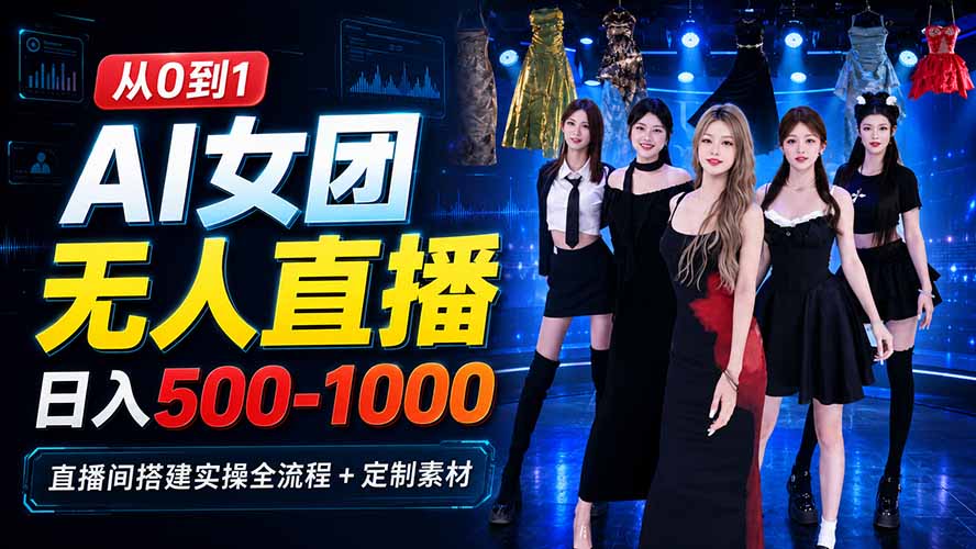 AI 女团无人直播，躺入500-1000每天，直播间搭建实操全流程+定制素材-heixxmi