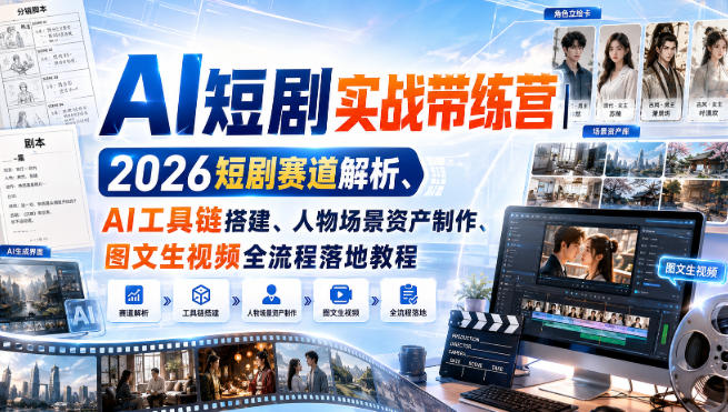 AI短剧实战带练营｜2026短剧赛道解析、AI工具链搭建、人物场景资产制作、图文生视频全流程落地教程-heixxmi