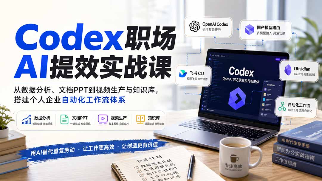 Codex职场AI提效实战课：从数据分析、文档PPT到视频生产与知识库，搭建个人企业自动化工作流体系-heixxmi
