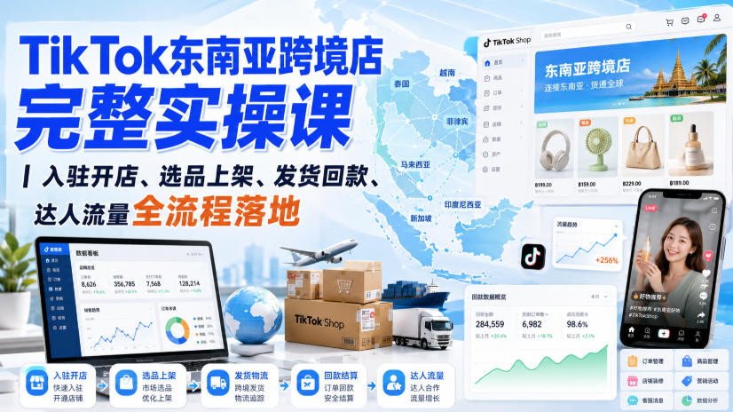 TikTok东南亚跨境店完整实操课｜入驻开店、选品上架、发货回款、达人流量全流程落地-heixxmi