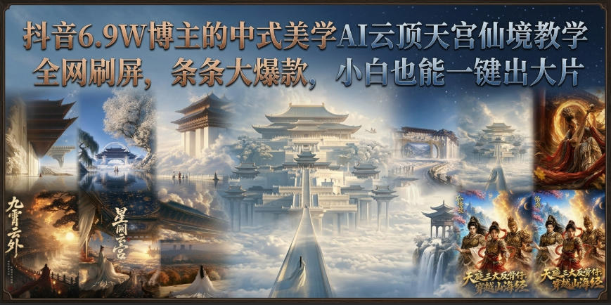 抖音6.9W博主的中式美学AI云顶天宫仙境教学，全网刷屏，条条大爆款，小白也能一键出大片-heixxmi