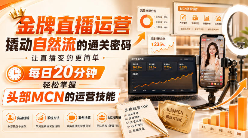 金牌直播运营撬动自然流的通关密码，让直播变的更简单，每日20分钟，轻松掌握头部MCN的运营技能-heixxmi