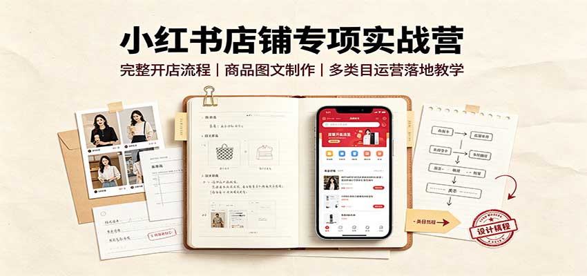 小红书店铺专项实战营：完整开店流程，商品图文制作，多类目运营落地教学-heixxmi