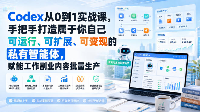 Codex从0到1实战课，手把手打造属于你自己可运行、可扩展、可变现的私有智能体，赋能工作副业内容批量生产-heixxmi