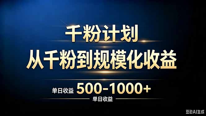抖音千粉账号计划，从千粉到规模化收益 500-1000+单日收益-heixxmi