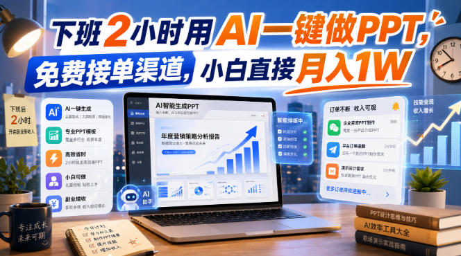 下班2小时用AI一键做PPT，免费接单渠道，小白直接月入1W【揭秘】-heixxmi