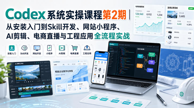 Codex系统实操课程第2期｜从安装入门到Skill开发、网站小程序、AI剪辑、电商直播与工程应用全流程实战-heixxmi