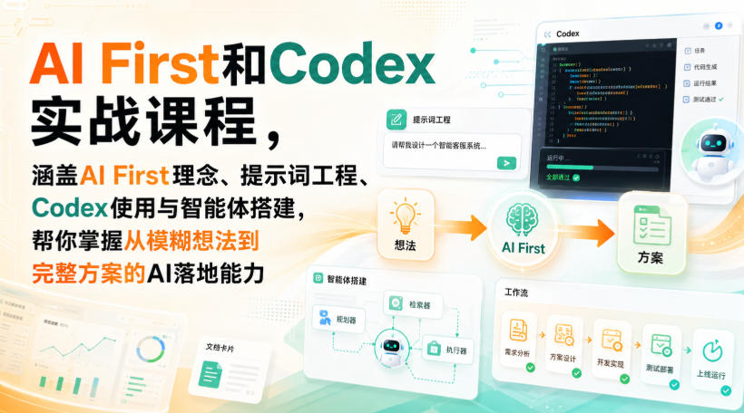 AI First和Codex实战课，涵盖AI First理念、提示词工程、Codex使用与智能体搭建，掌握从模糊想法到完整方案的AI落地能力-heixxmi