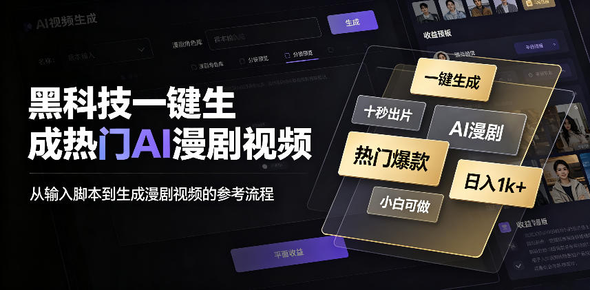 黑科技一键生成热门AI漫剧视频，十秒钟即可搞定，小白也能日入1k+【揭秘】-heixxmi