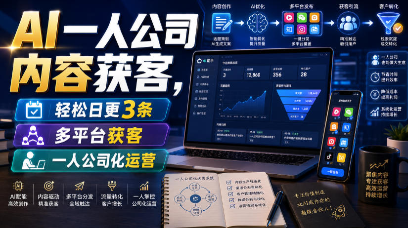 AI一人公司内容获客，轻松日更3条，多平台获客，一人公司化运营(更新0827)-heixxmi