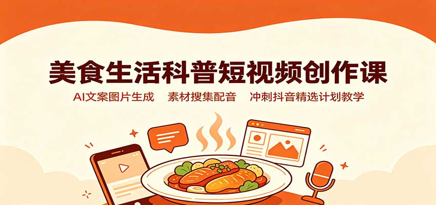 美食生活科普短视频创作课：AI文案图片生成，素材搜集配音，冲刺抖音精选计划教学-heixxmi