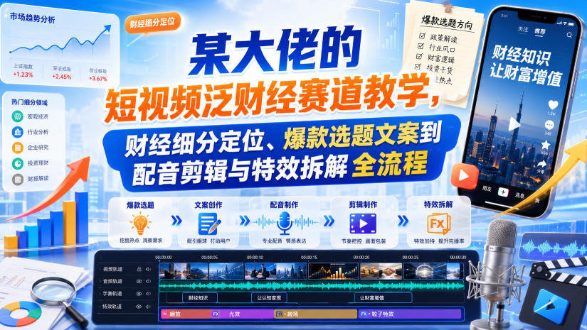 某大佬的短视频泛财经赛道教学，财经细分定位、爆款选题文案到配音剪辑与特效拆解全流程-heixxmi