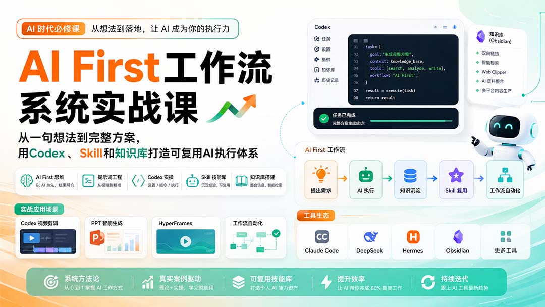 AI First工作流系统实战课：从一句想法到完整方案，用Codex、Skill和知识库打造可复用AI执行体系-heixxmi